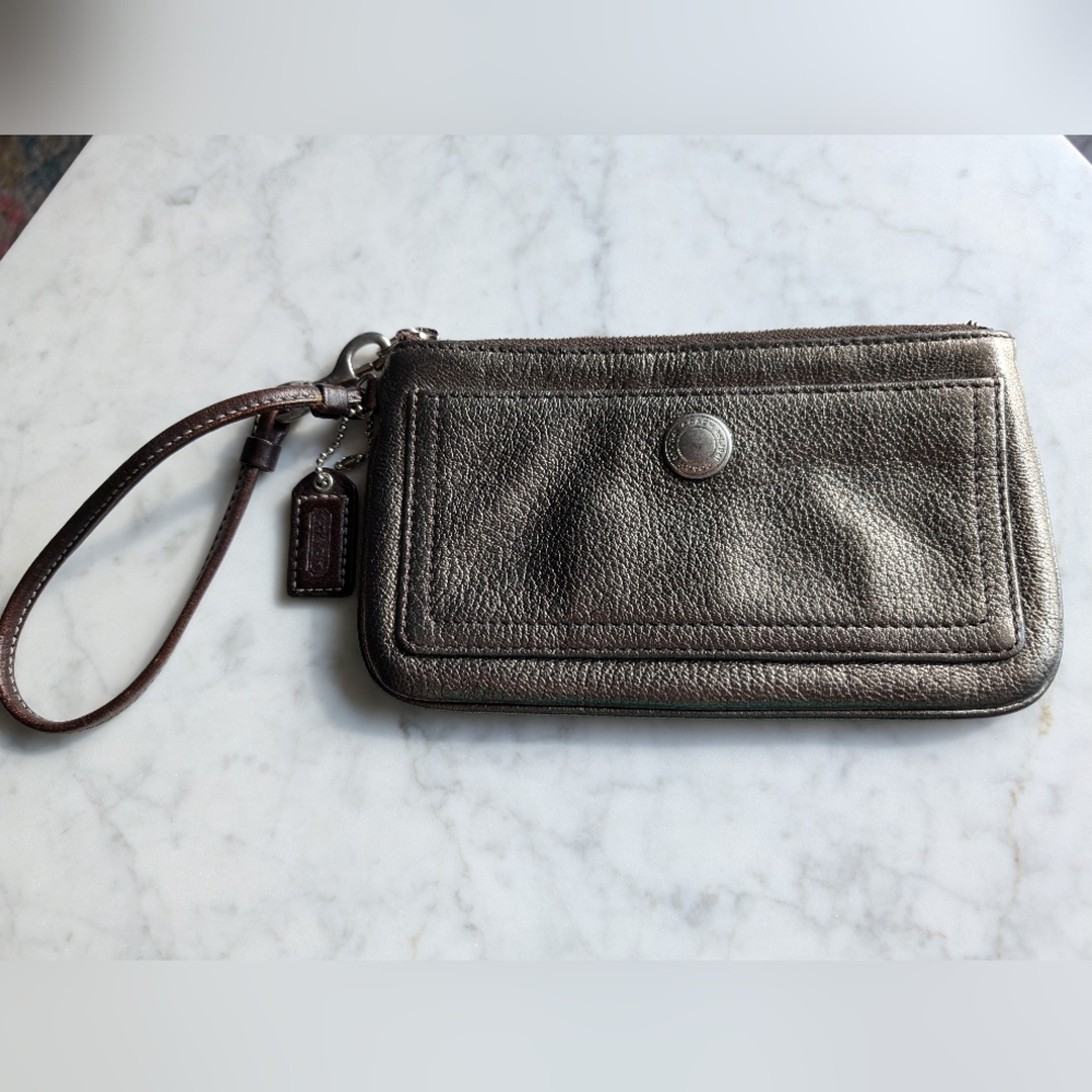 Coach Pewter Wristlet w/Exterior Pocket
